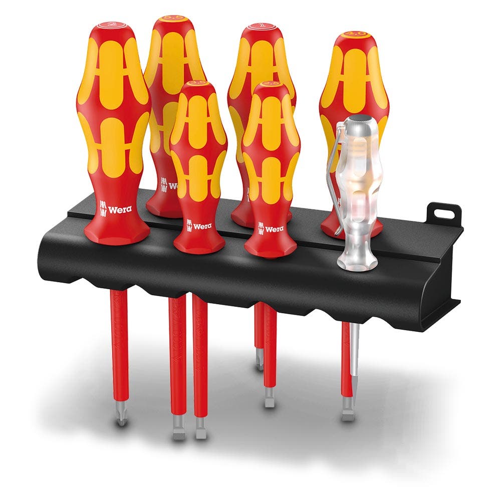 WERA 160 i 7 Rack Screwdriver Set Kraftform Plus Series 100, Voltage Tester and Rack - 7 Piece WER006147