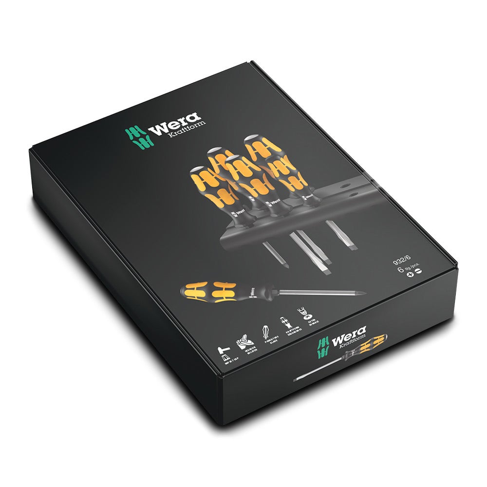 WERA 932 6 Screwdriver Set Kraftform w Chiseldriver and Rack - 6 Piece WER018282
