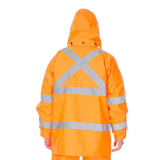 WORKIT Hi Vis 2 Tone Waterproof X-Back Rail Taped Rain Jacket Orange 3005XOXS