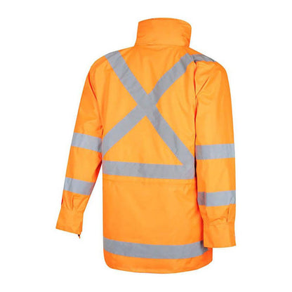 WORKIT Hi Vis 2 Tone 5 in 1 Waterproof Biomotion X-Back Rail Taped Jacket Orange 3004XO2XL