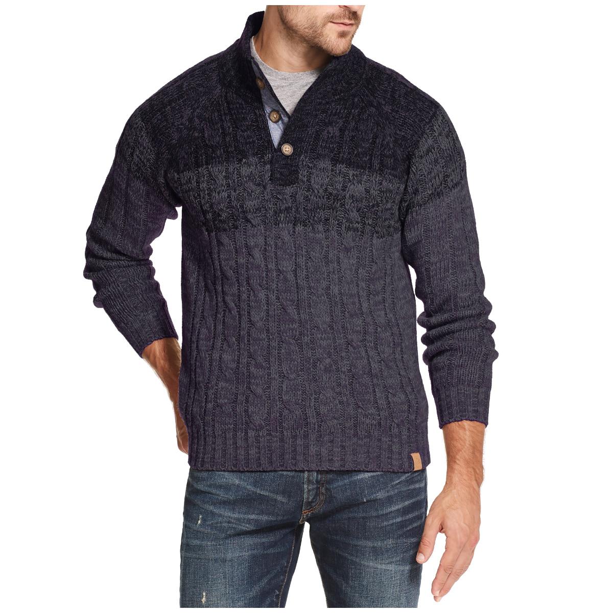 Weatherproof Men's Buttonmock Cable Sweater Navy