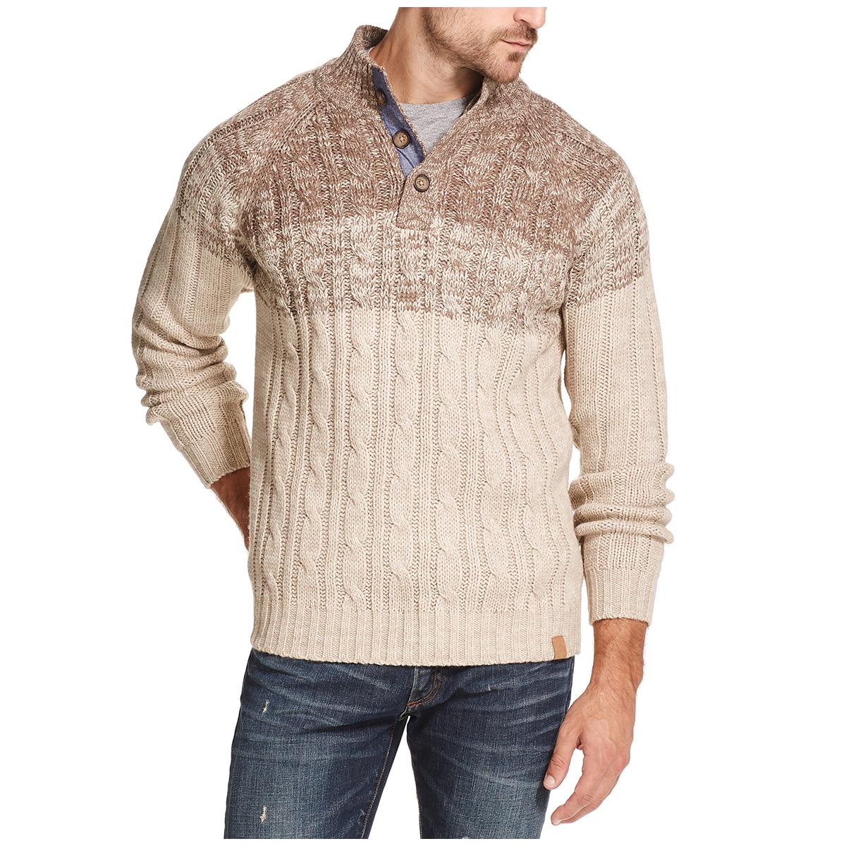 Weatherproof Men's Buttonmock Cable Sweater Navy