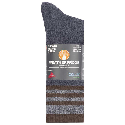 Weatherproof Men's Vintage Coolmax Crew Socks 6 Pack Blue And Brown