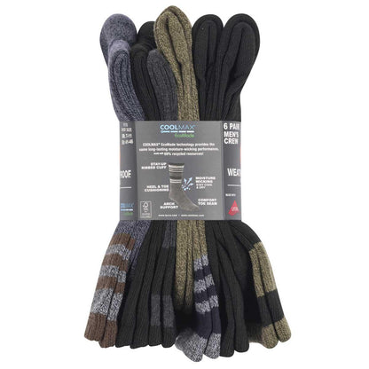 Weatherproof Men's Vintage Coolmax Crew Socks 6 Pack Blue And Brown