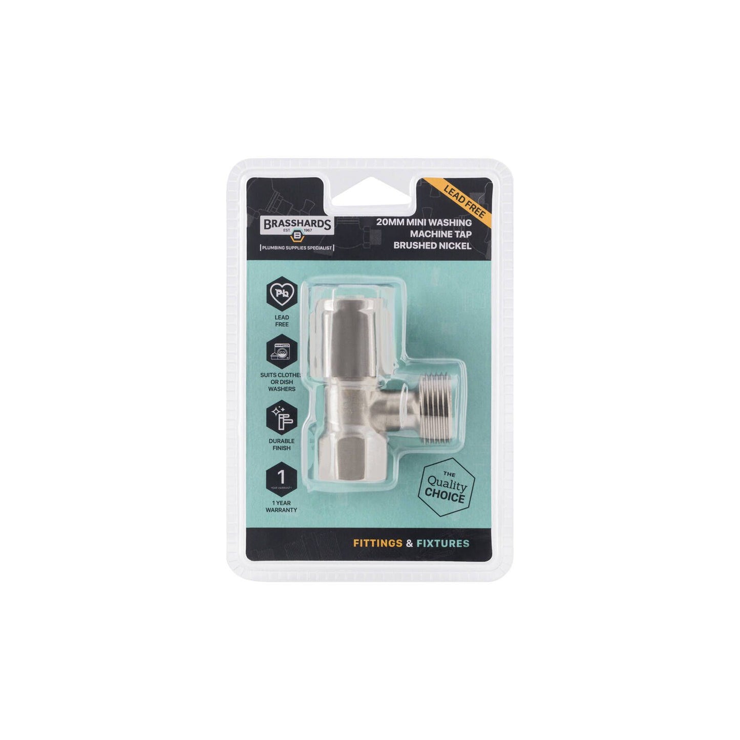 Brasshards Mini Washing Machine Tap - 20mm - Brushed Nickel