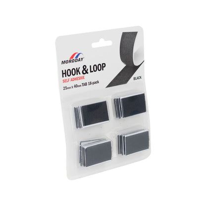 Moroday Black Self Adhesive Hook and Loop Tab - 25 x 40mm - 18 Pack