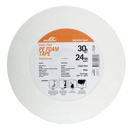 Moroday Double Sided Foam Tape - 24mm x 30m - Polyethylene - Strong Adhesion