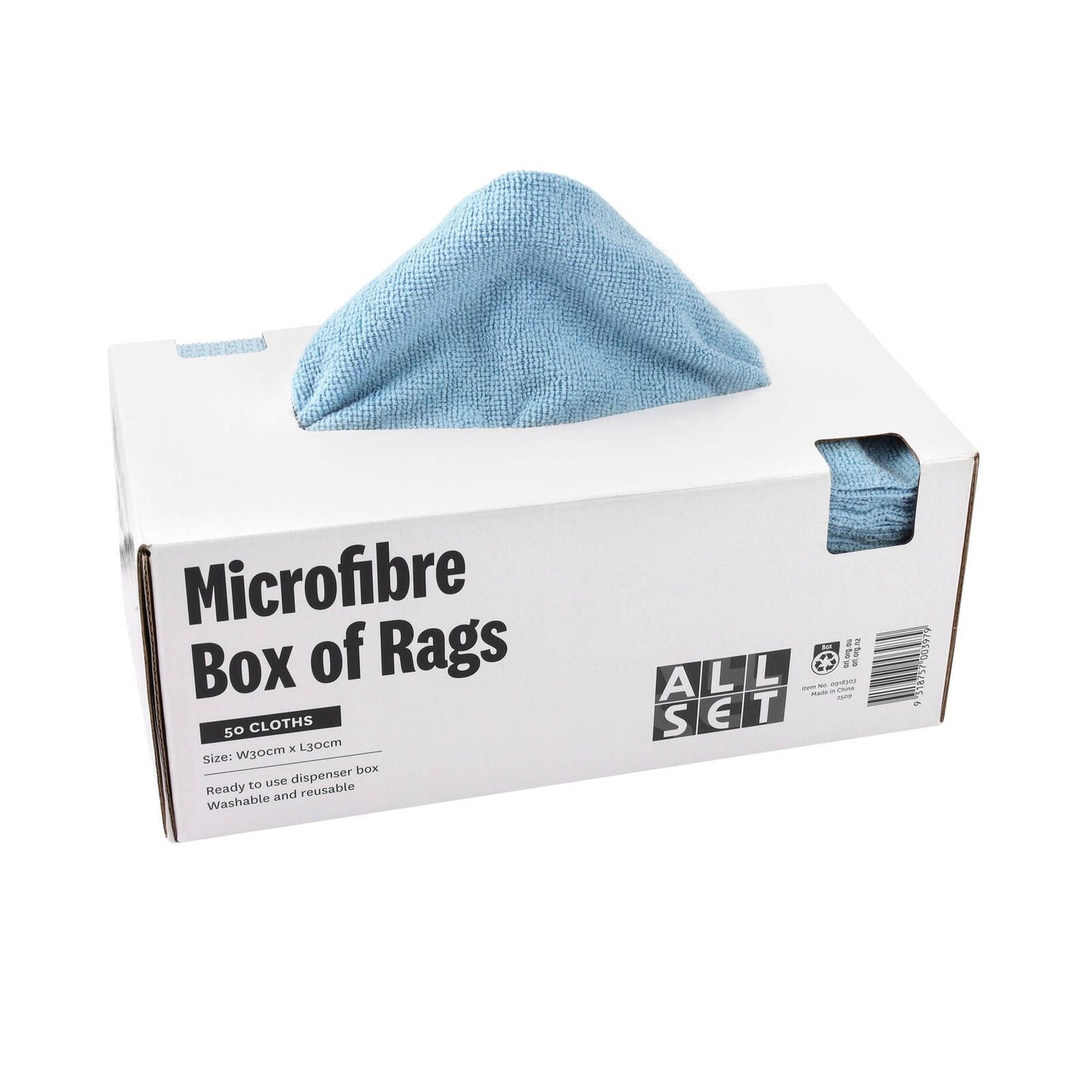 All Set Auto Multi-Purpose Box of Rags -  Microfiber Towel - 30 x 30cm - Blue - 50 Pack