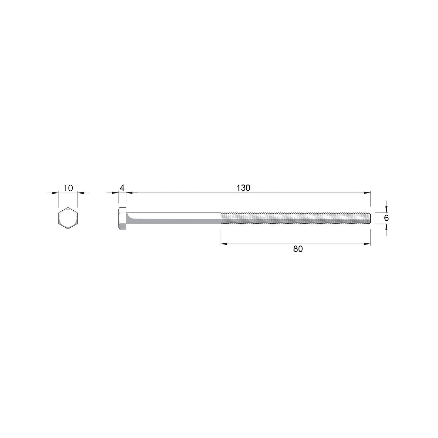 Zenith M6 x 130mm - Hot Dip Galvanised Hex Head Bolts & Nuts - 25 Pack