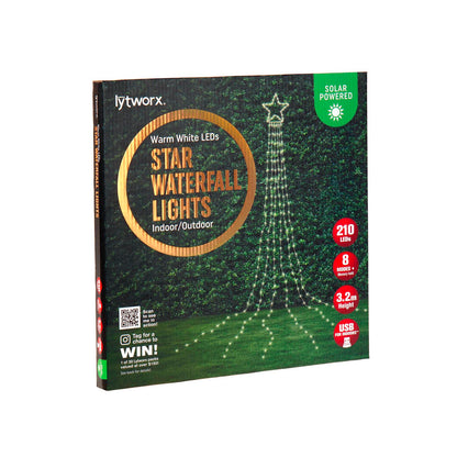 Lytworx Warm White Solar USB Star Waterfall Lights - 210 LEDs - 3.2m