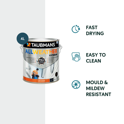 Taubmans All Weather Exterior Paint - 4L - Black - Low Sheen