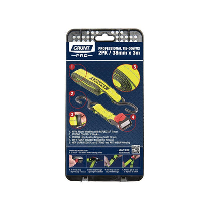 Grunt Pro Cam Buckle Tie Downs - 38mm x 3m - 340kg