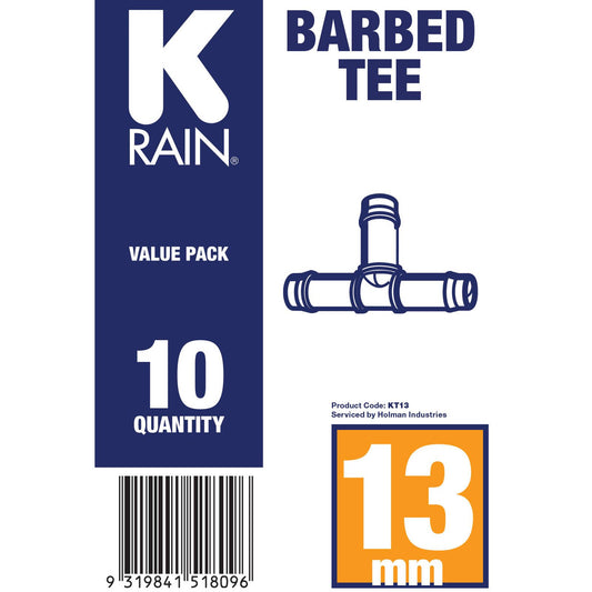 K Rain Barbed Tee - 13mm - 10 Pack