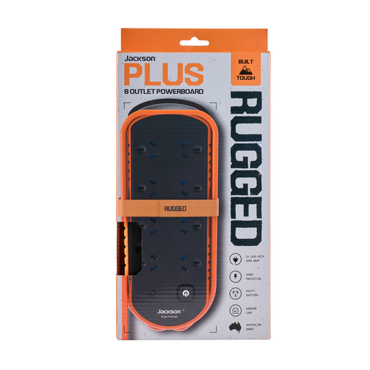 Jackson Rugged Plus Powerboard - 8 Outlet - 2m - Black