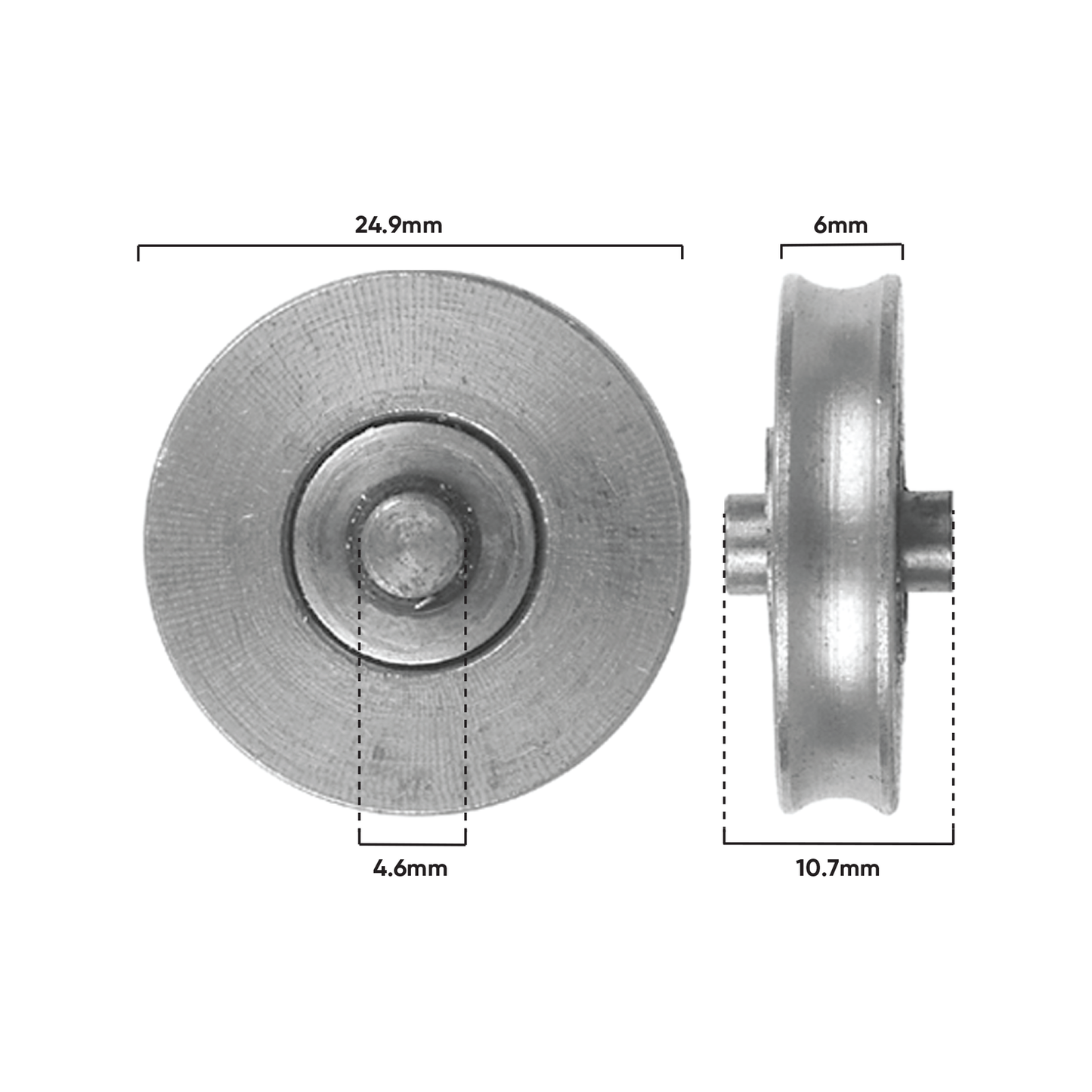 Rolltrak Concave Roller - 25mm - Stainless Steel - 25kg