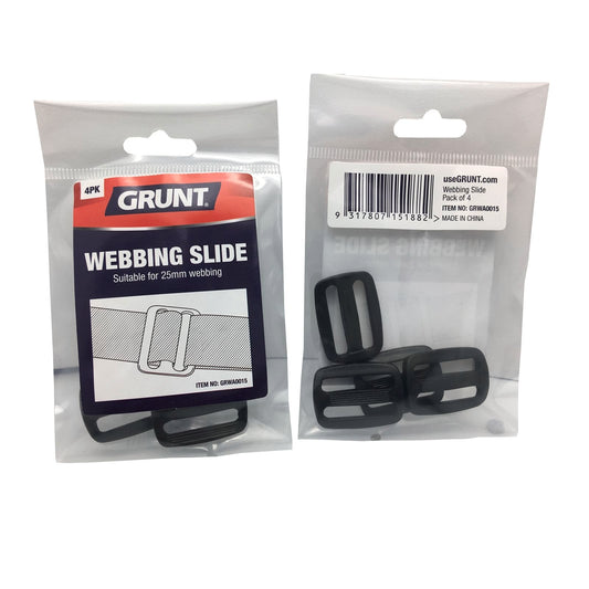 Grunt Black Webbing Accessory Slide - 25mm - 4 Pack