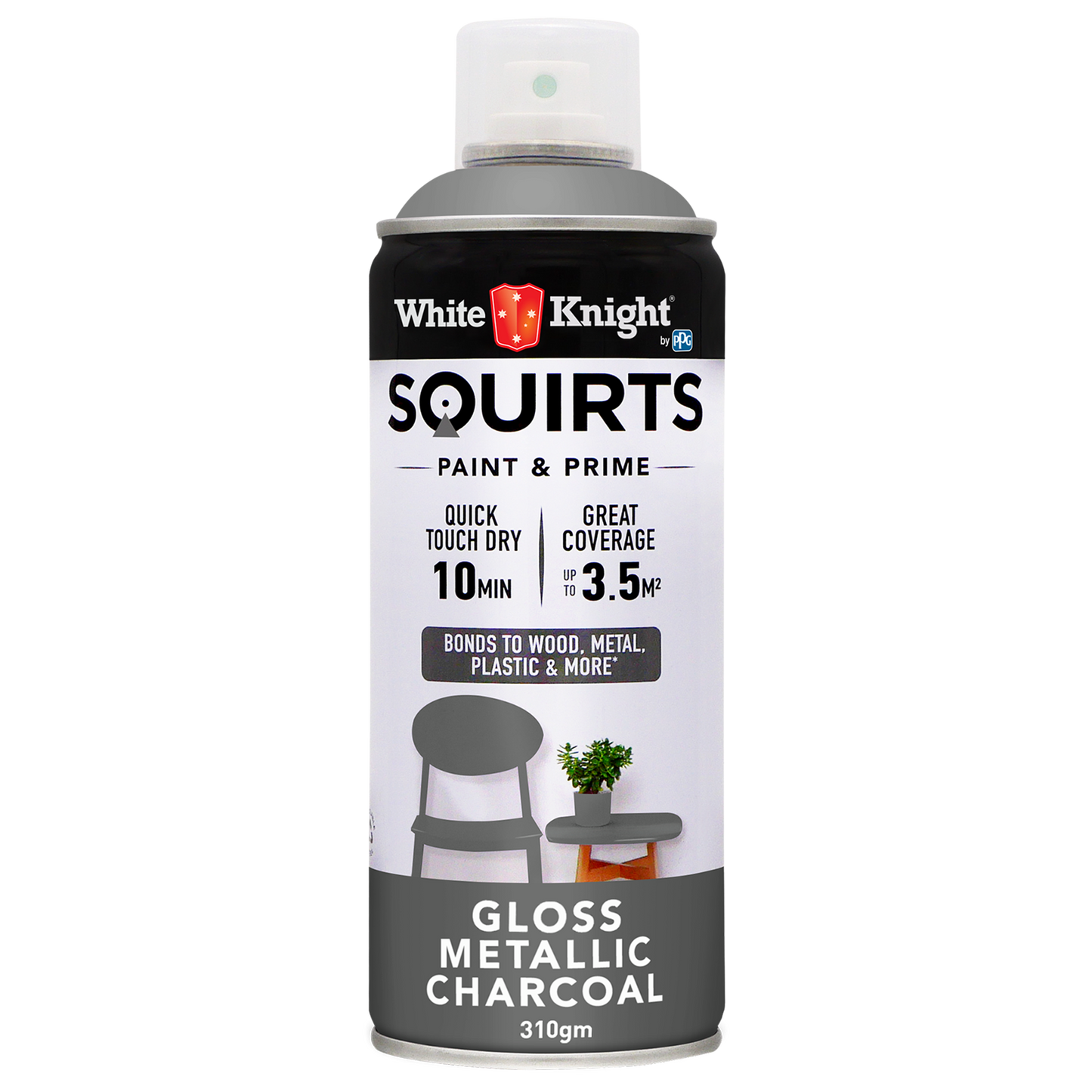 White Knight Squirts Metallic Charcoal Gloss Spray Paint - 310g
