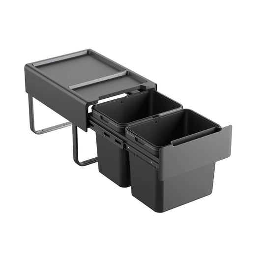 Kaboodle Base Mount Pullout Bin - 2 x 15L - 400mm - Grey