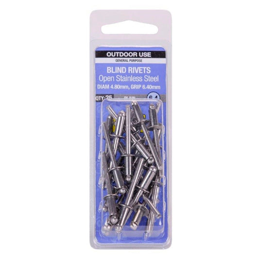 Otter Open Stainless Steel Blind Rivets - 4mm - 25 Pack
