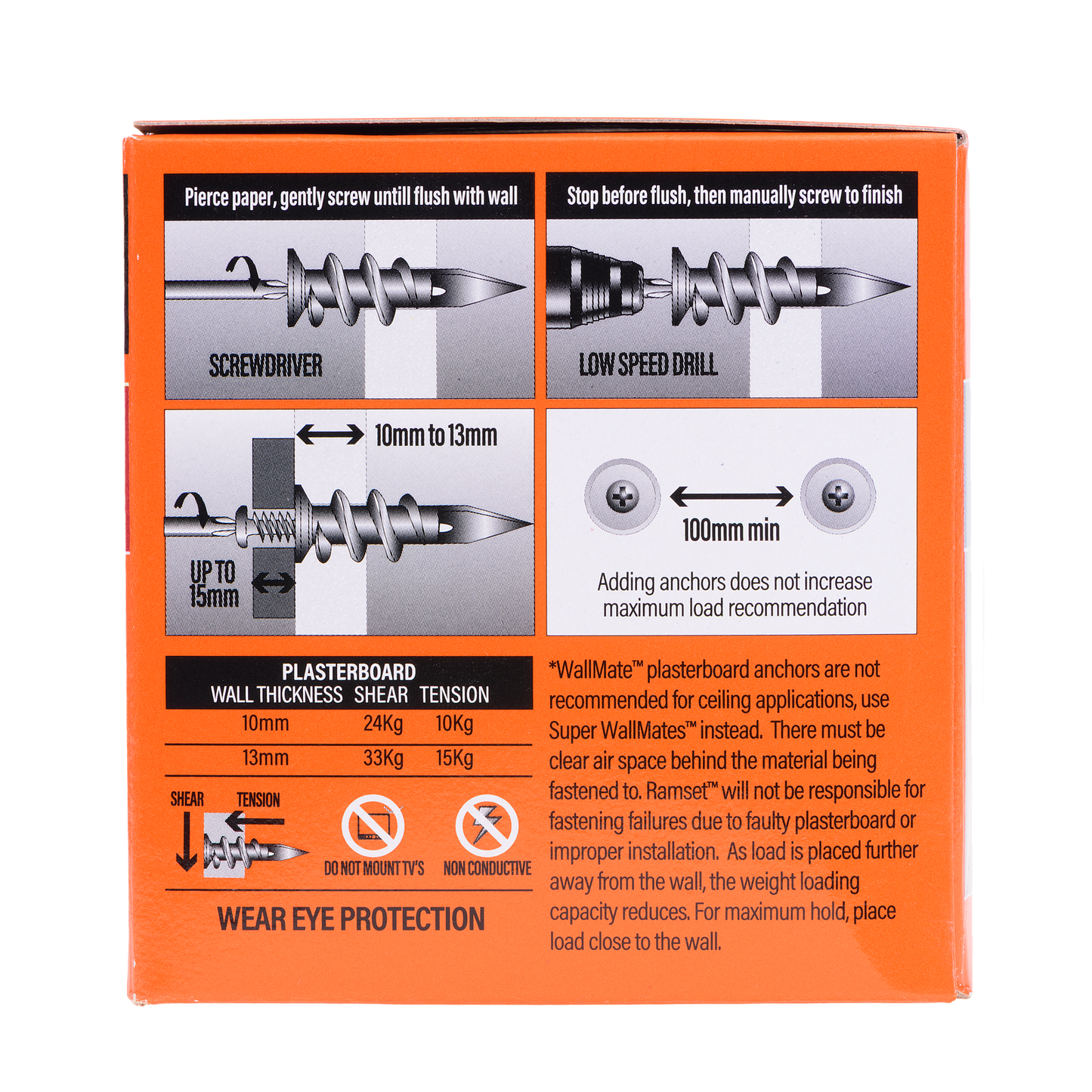 Ramset Nylon Wallmate Plasterboard Anchor with Screws - 75 x 70 x 40mm - 100 Pack