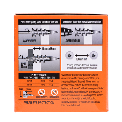 Ramset Nylon Wallmate Plasterboard Anchor with Screws - 75 x 70 x 40mm - 100 Pack