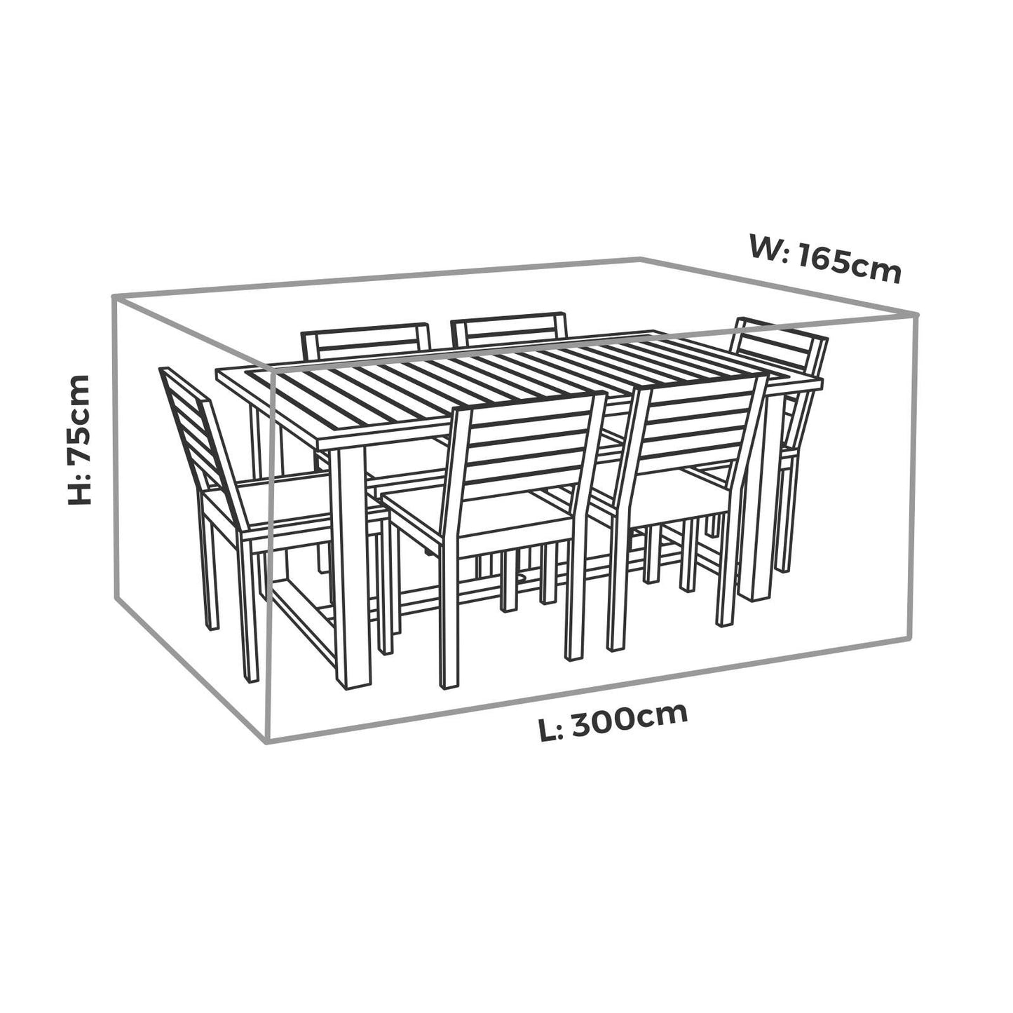 Mojo Large Rectangle Table & Chairs Cover - 3000 x 750 x 1650mm