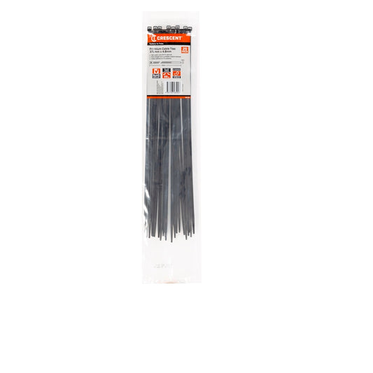 Crescent Cable Ties - 370mm x 4.8mm - Black - 25 Pack