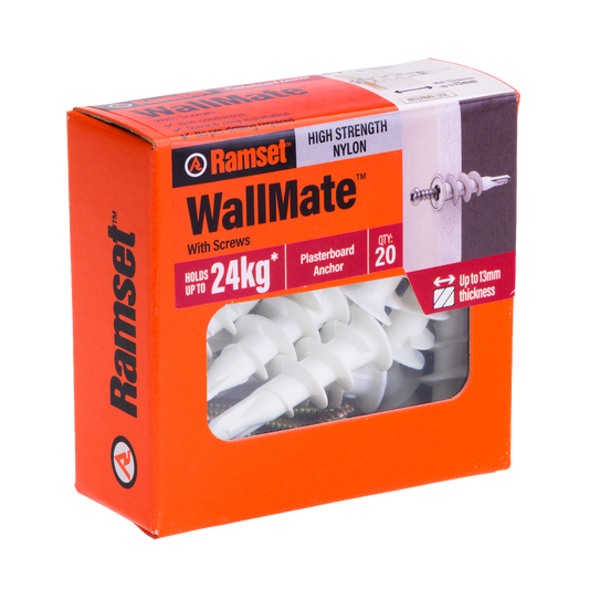 Ramset Nylon Wallmate Plasterboard Anchor with Screws - 75 x 70mm - 20 Pack
