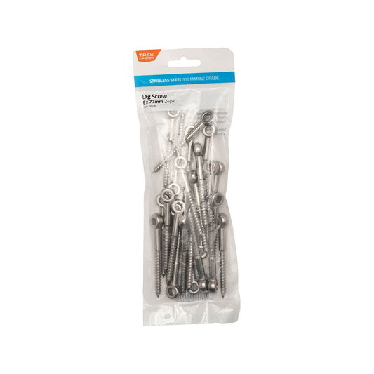 Taskmaster Lag Screw - 6 x 77 mm - 316 Stainless Steel - 24 Pack