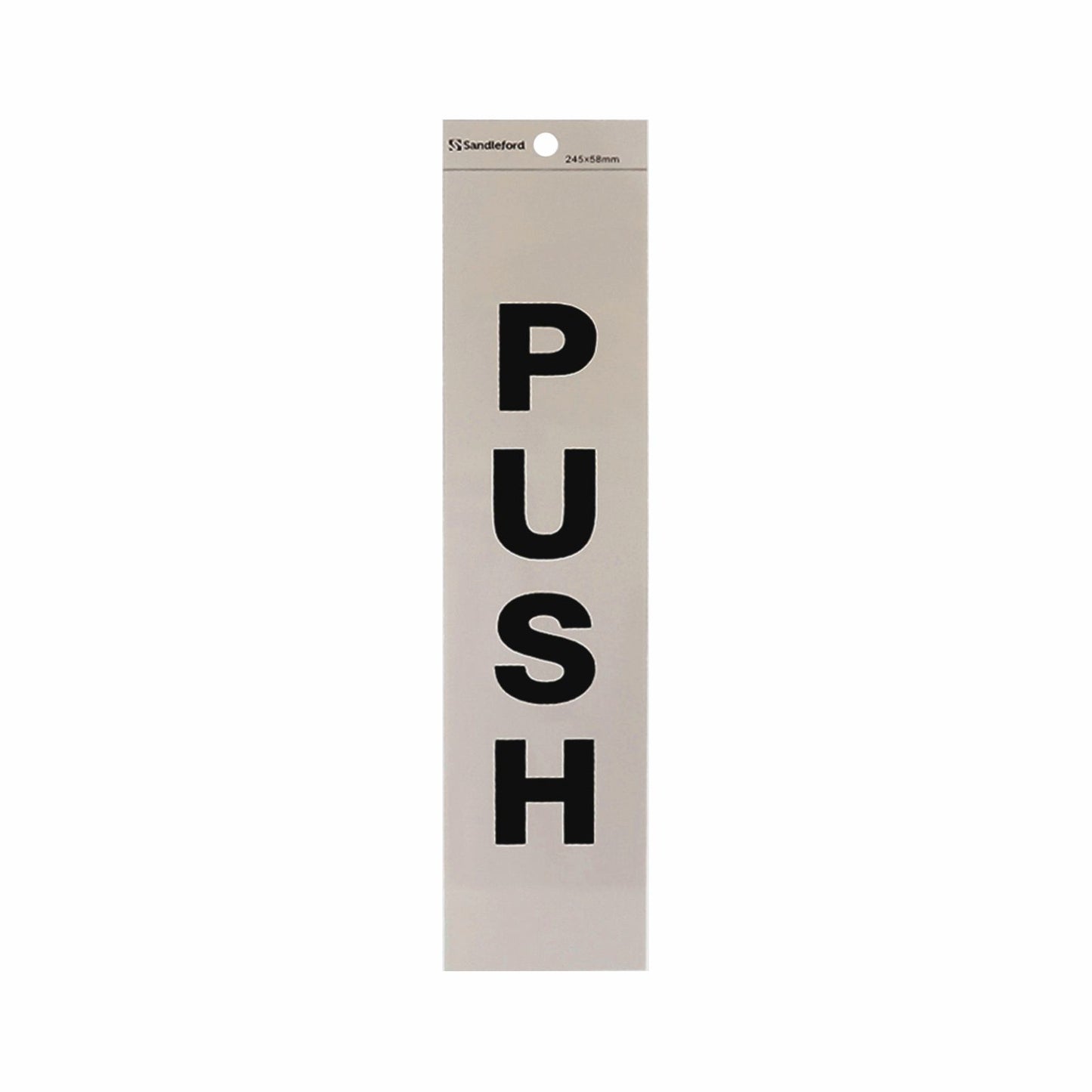 Sandleford Push Silver Self Adhesive Sign - 245 x 58mm