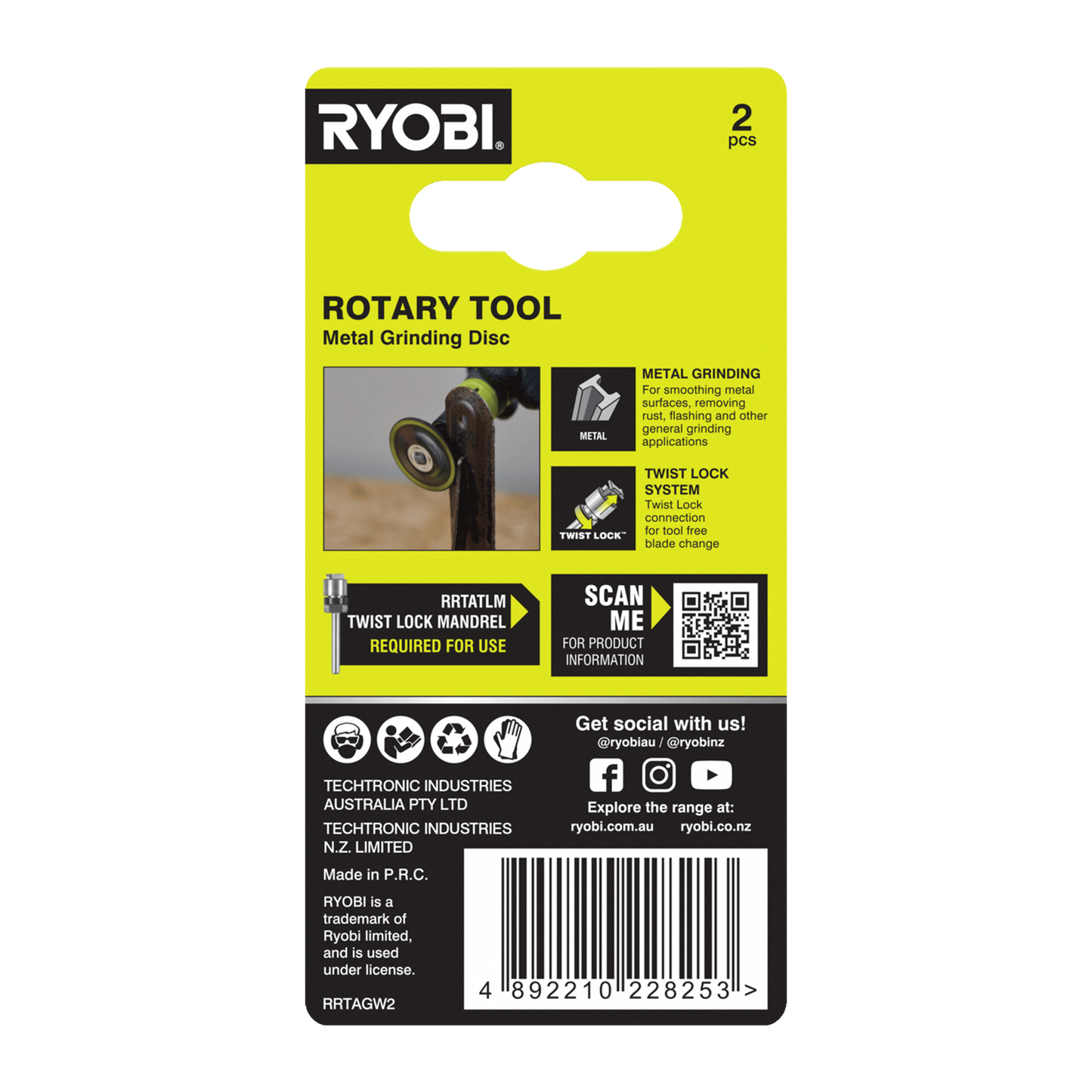 Ryobi Twist Lock Grinding Discs - 38mm - 2 Pack
