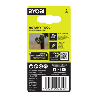Ryobi Twist Lock Grinding Discs - 38mm - 2 Pack