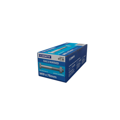 Zenith Hot Dip Galvanised Hex Head Bolts - M10 x 75mm - 25 Pack