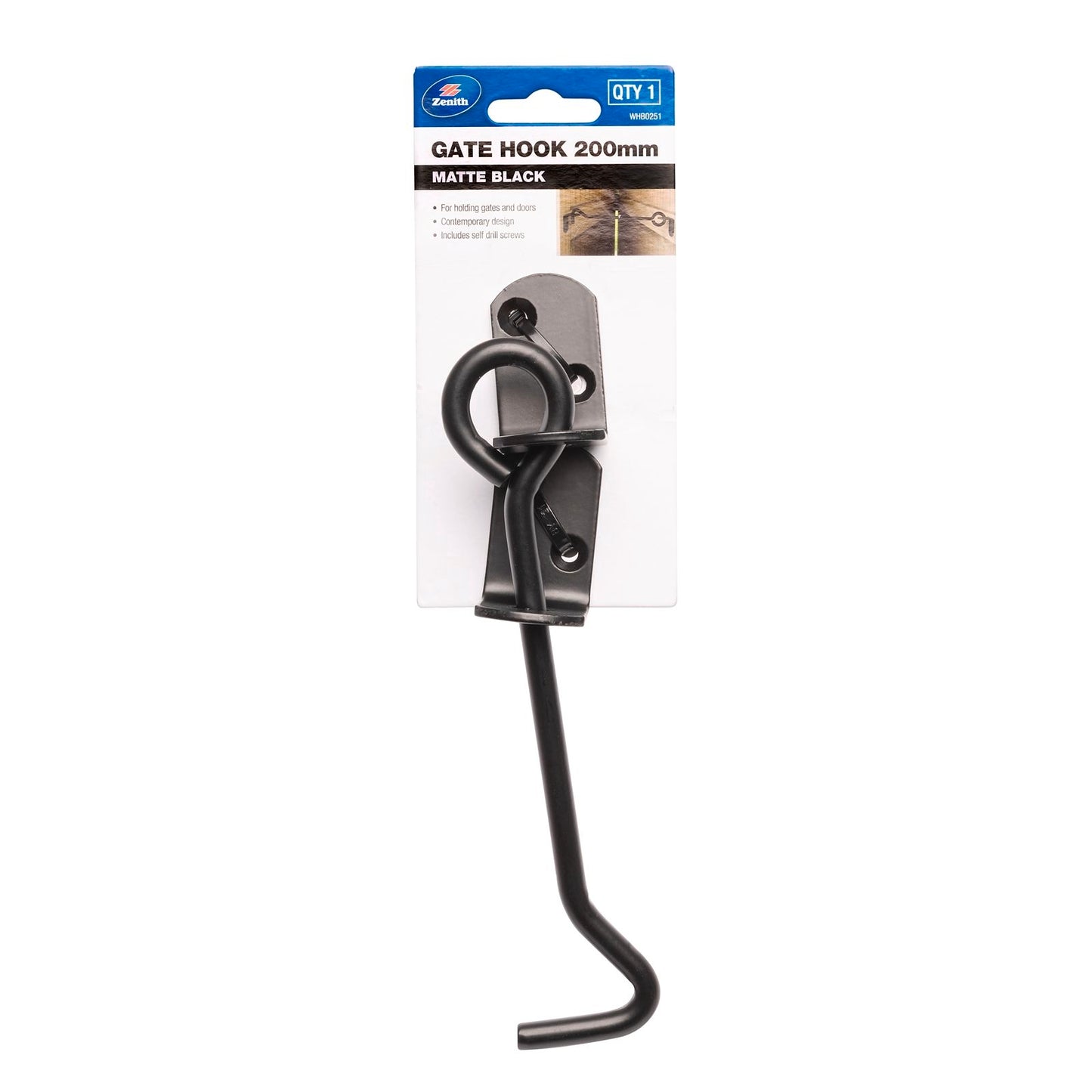 Zenith Matte Black Gate Hook and Eye - 200mm