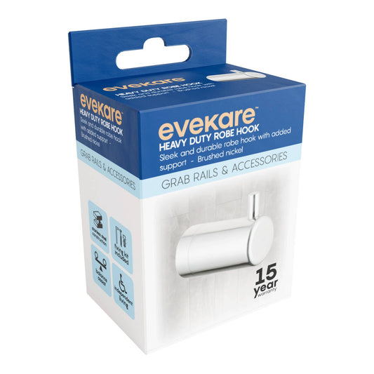 Evekare Heavy Duty Robe Hook - 70 x 50 x 90mm - Brushed Nickel