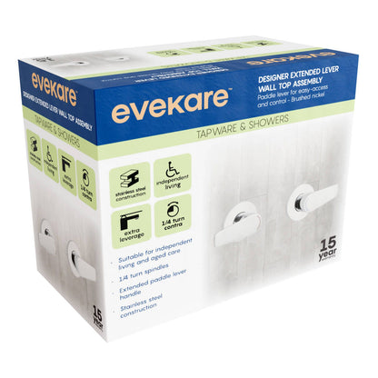 Evekare Brushed Nickel 1/4 Turn Extended Lever Wall Top Assembly - 150mm