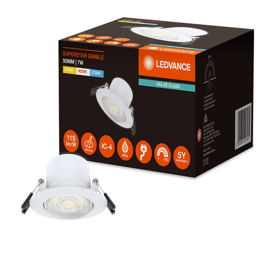 Ledvance Downlight Gimble - 90mm - 7W - Tri Colour - Dimmable - White