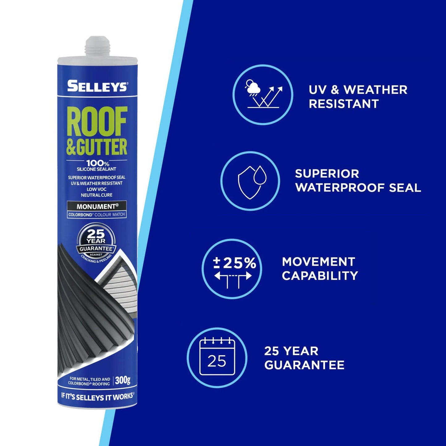 Selleys Roof & Gutter Silicone - 300g - Monument