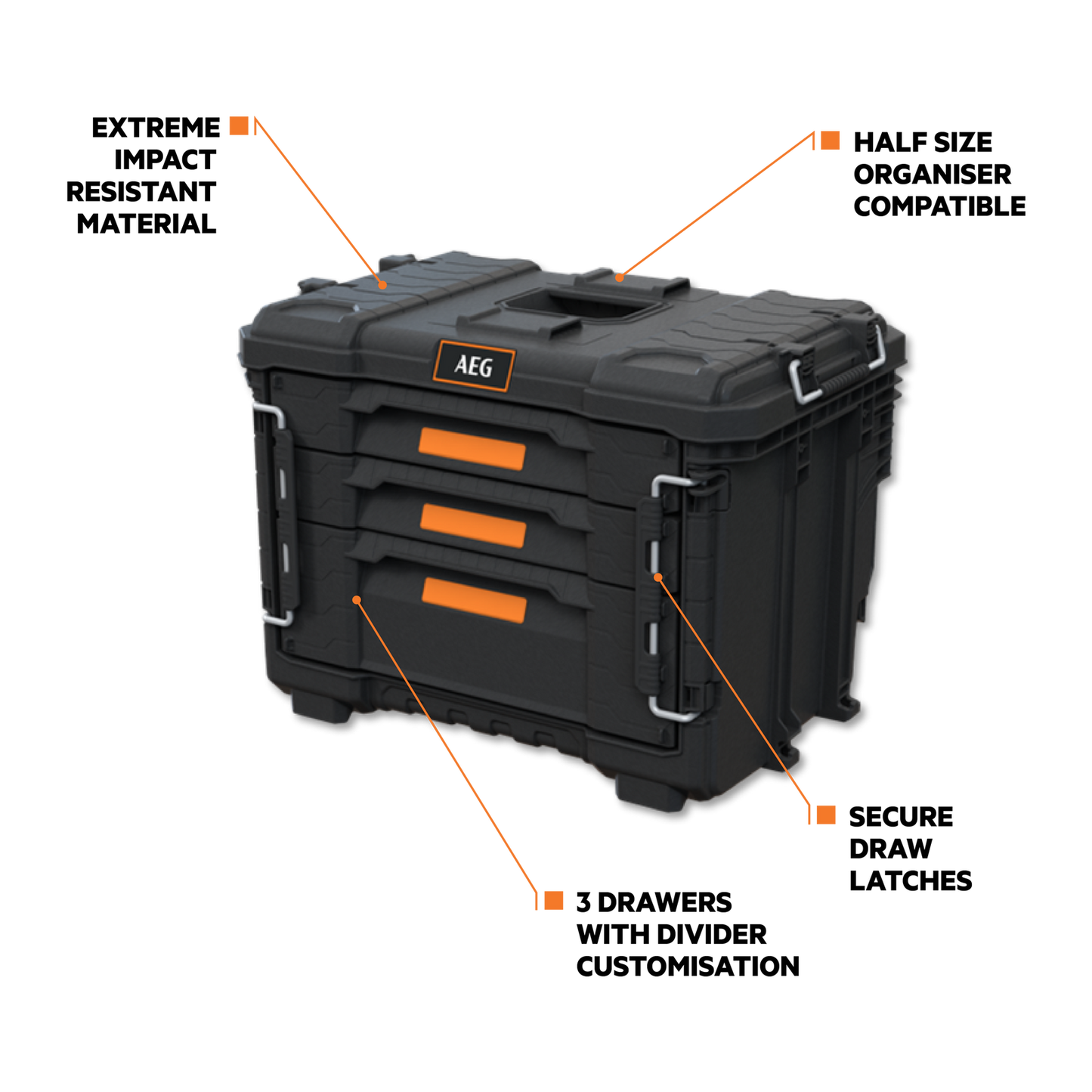 AEG Quickstack 2.0 3-Drawer Toolbox - 385 x 411 x 566mm