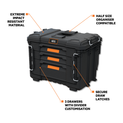 AEG Quickstack 2.0 3-Drawer Toolbox - 385 x 411 x 566mm