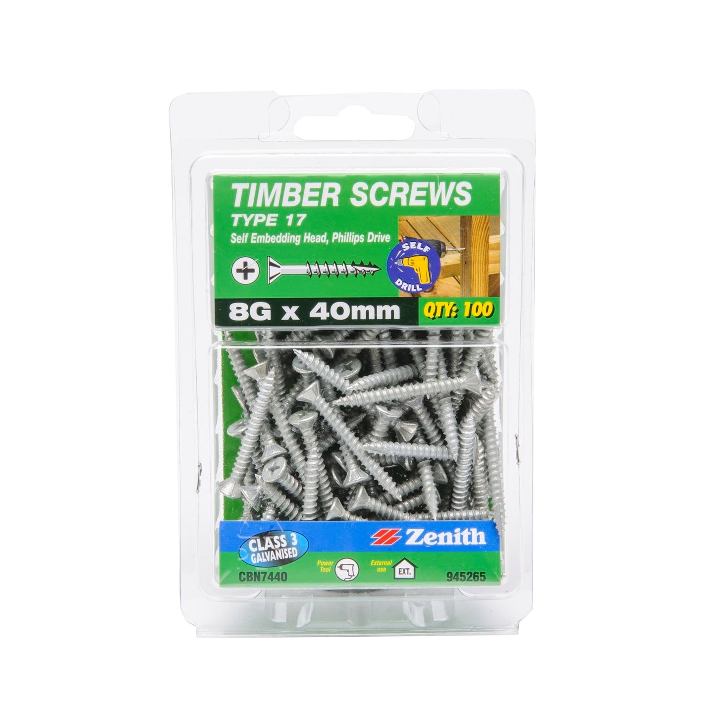 Zenith Timber Screws - 8g x 40mm - 100 Pack