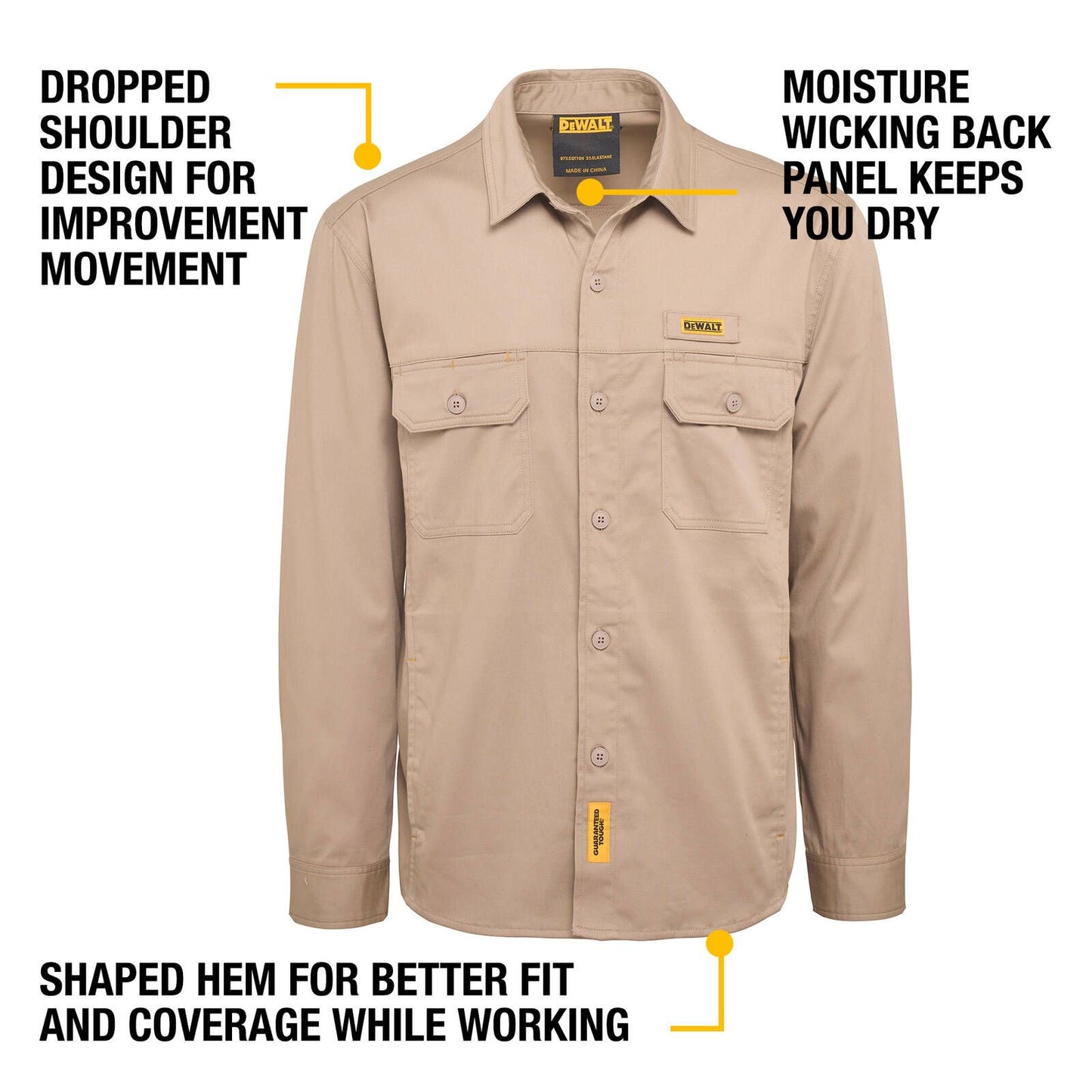 DEWALT Khaki Granite Long Sleeve Button Up Shirt - L