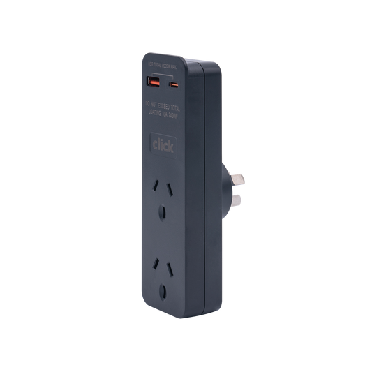 Click Double Adapter with USB Charger - USB-A & USB-C PD20W