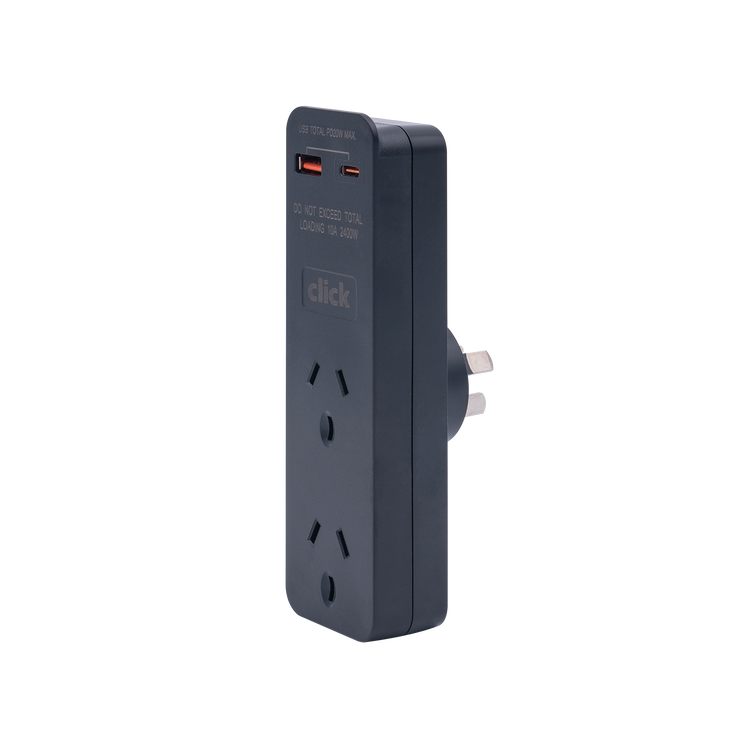Click Double Adapter with USB Charger USB-A & USB-C PD20W