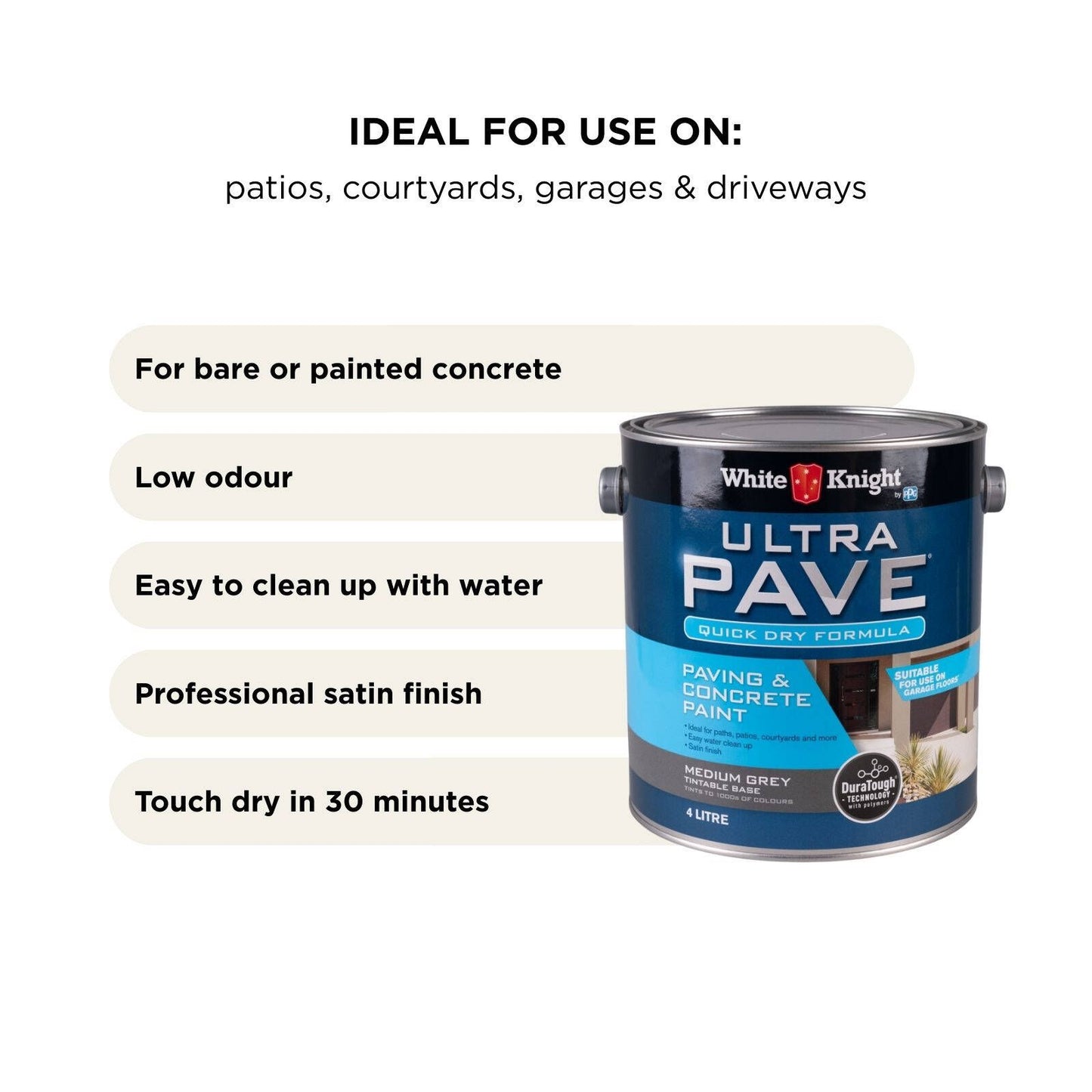 White Knight Ultra Pave Quick Dry Concrete Paint - 4L - Medium Grey