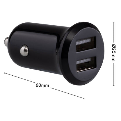 Click USB Car Charger - 12W - 2 Port - Black