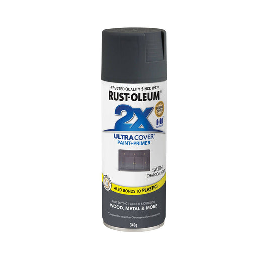 Rust Oleum 2X Ultra Cover Satin Spray Paint Charcoal Grey 340g