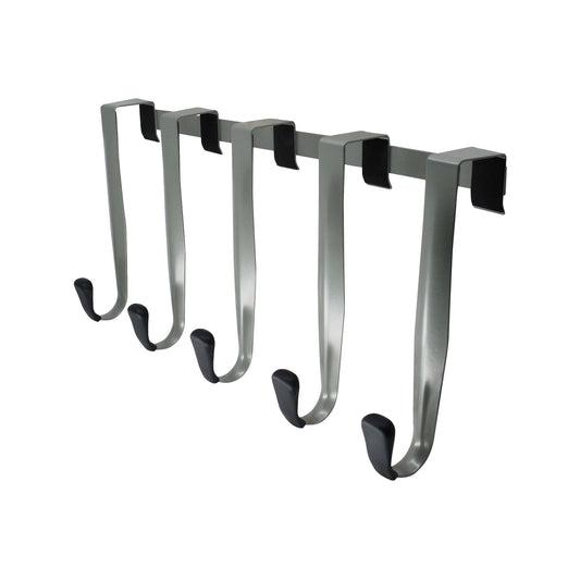 Adoored 5 Hook Satin Chrome Over Door Rack