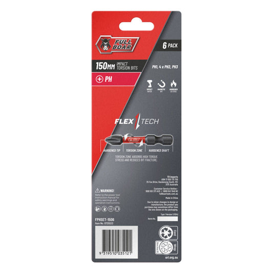 Full Boar Magnetic Impact Torsion Bits Set PH x 150mm 6 Pack
