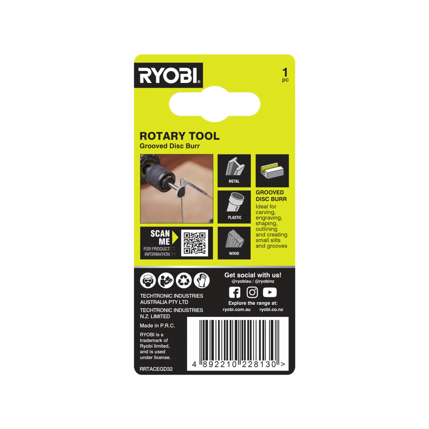 Ryobi Grooved Disc Engraving Burr - 9.5mm